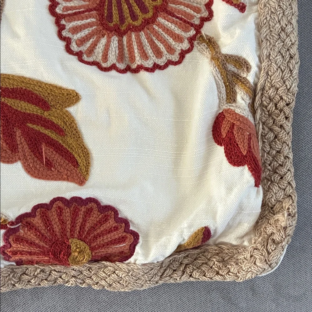 Pottery Barn Floral Fall Colored Floral Leaf Embroidered Pillow Cover